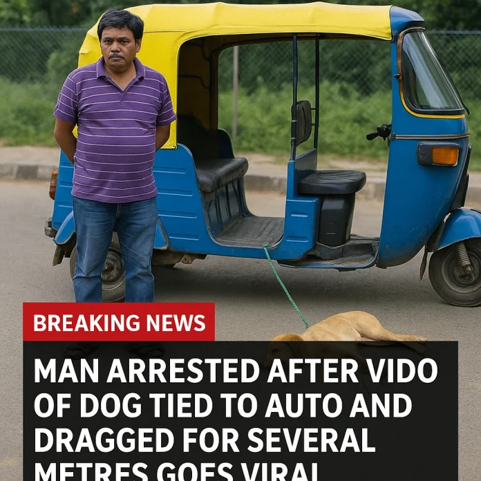 Noida, May 12 (PTI) A man in Greater Noida has been booked for animal cruelty and arrested after a video of him dragging a dog tied to an auto went viral, police said on Monday. They said Nitin, a resident of Dadha village under Kasna police station limits, was arrested on Sunday. Captured by a passerby, the video of a dog tied to the auto and being dragged for several metres had sparked an outrage online, with dog lovers expressing anger against the owner for negligence and demanding action against him. Kasna station in-charge Dharmendra Shukla told PTI, "The dog's owner Nitin was identified from the video. He has been booked under sections pertaining to animal cruelty and arrested on Sunday." He said the accused told police that he was taking the dog in an auto, but it fell out of the vehicle and he was unaware about it. "The dog is in a stable condition. It is fine now," said Shukla. Noida-based activist Anuradha Mishra said that strict punishment should be given in dog cruelty cases, because such cases are on the rise. PTI COR RUK RUK Category: Breaking News SEO Tags: #swadesi, #News, Man arrested after video of dog tied to auto and dragged for several metres goes viral