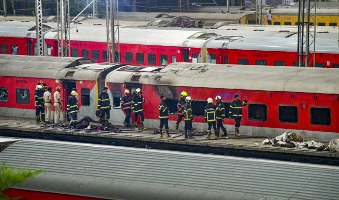 Fire in train coach