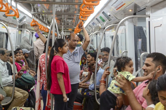 Commuters in a metro train