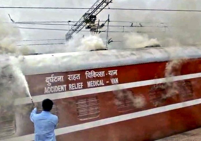 Accident relief medical train coach catches fire