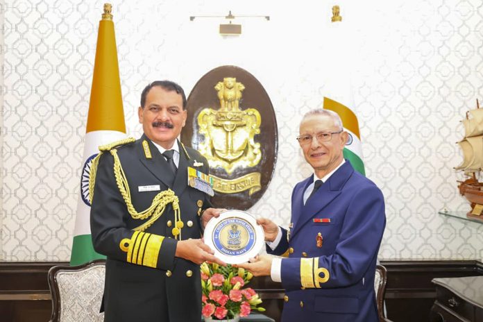 CNS Dinesh Tripathi with Moroccan Navy's Mohamed Tahin