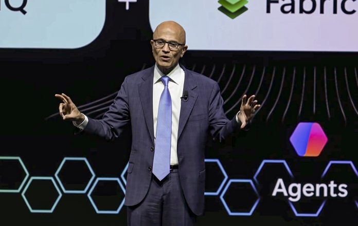 Microsoft CEO Satya Nadella at an event in Delhi