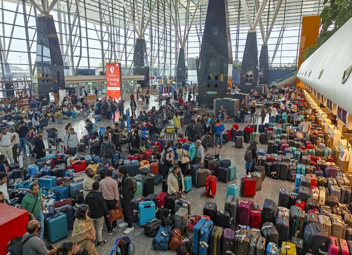 Stranded passengers at the airport in Bengaluru
