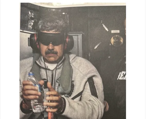 **EDS: THIRD PARTY IMAGE** In this image posted on Jan. 3, 2026, Venezuelan President Nicolas Maduro in custody after being captured by the United States. The image has been shared by US President Donald Trump after United States captured Maduro and flew him out of the country in a military operation early Saturday that plucked a sitting leader from office. (@realDonaldTrump/truthsocial via PTI Photo)(PTI01_03_2026_000395B)