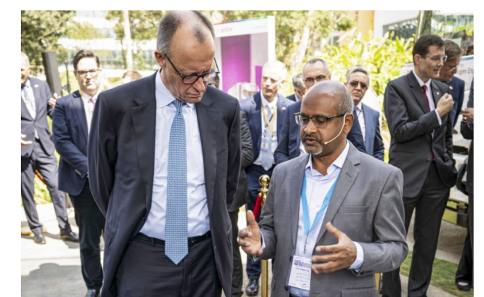 **EDS: THIRD PARTY IMAGE** In this image posted on Jan. 13, 2026, German Chancellor Friedrich Merz during a visit to the Bosch campus in Bengaluru. (@bundeskanzler/X via PTI Photo)(PTI01_13_2026_000226B)