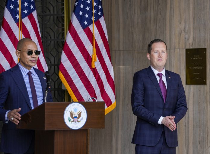 US Ambassador Sergio Gor addresses media